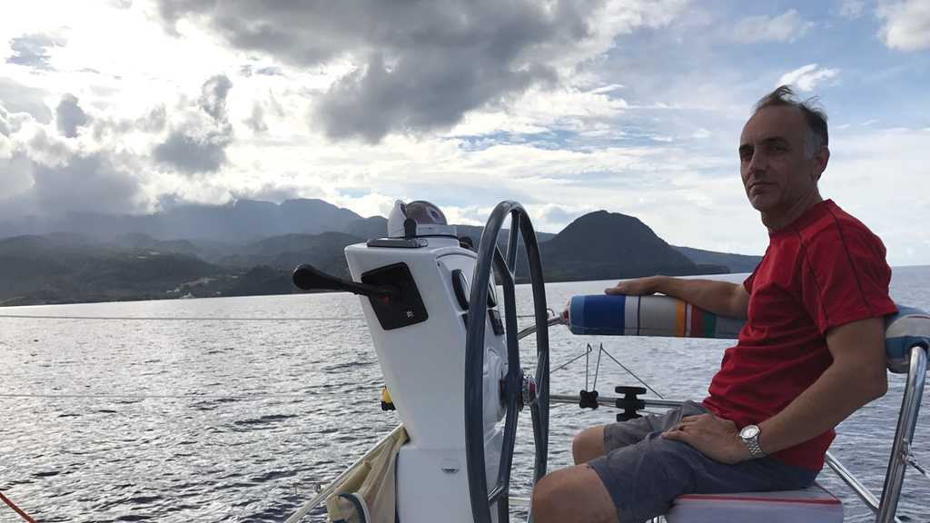 Greg, a happy sailor who has realized his dream by chartering rather than buying!