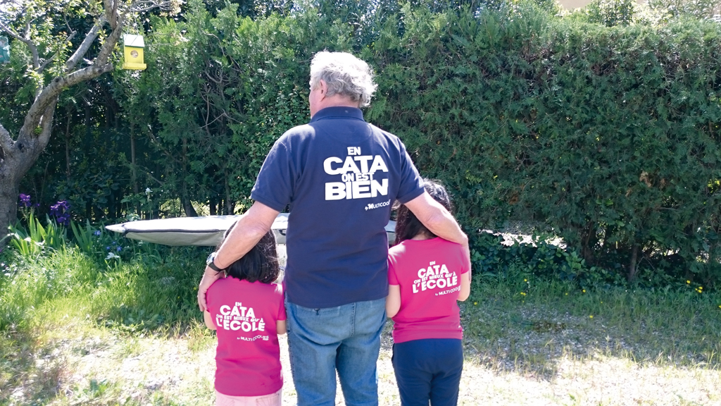 Happy family crew in cat