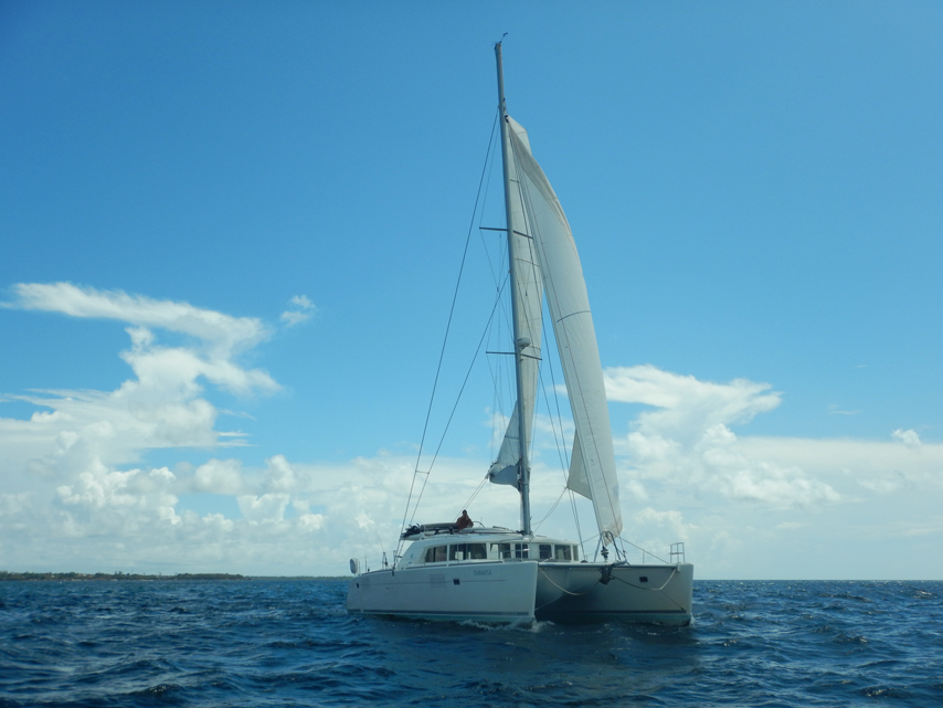 Happy couple sailing