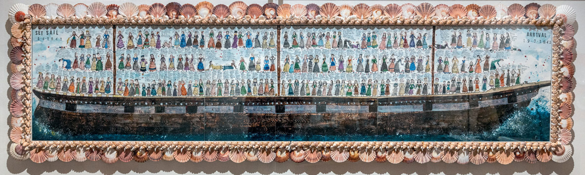 Cette peinture, exposée au Maritime Museum Tasmania d’Hobart, évoque le plus célèbre transport de femmes condamnées qui quitta Londres en 1841. Les 180 prisonnières atteignirent Van Dieman’s Land après trois mois de voyage à bord du Rajah.