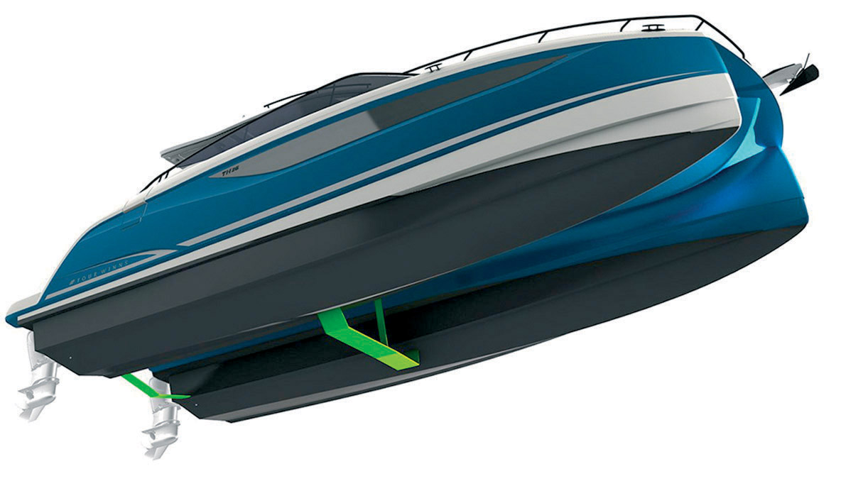 Le Four Winns TH36 propose une version avec un foil transversal entre les deux coques.