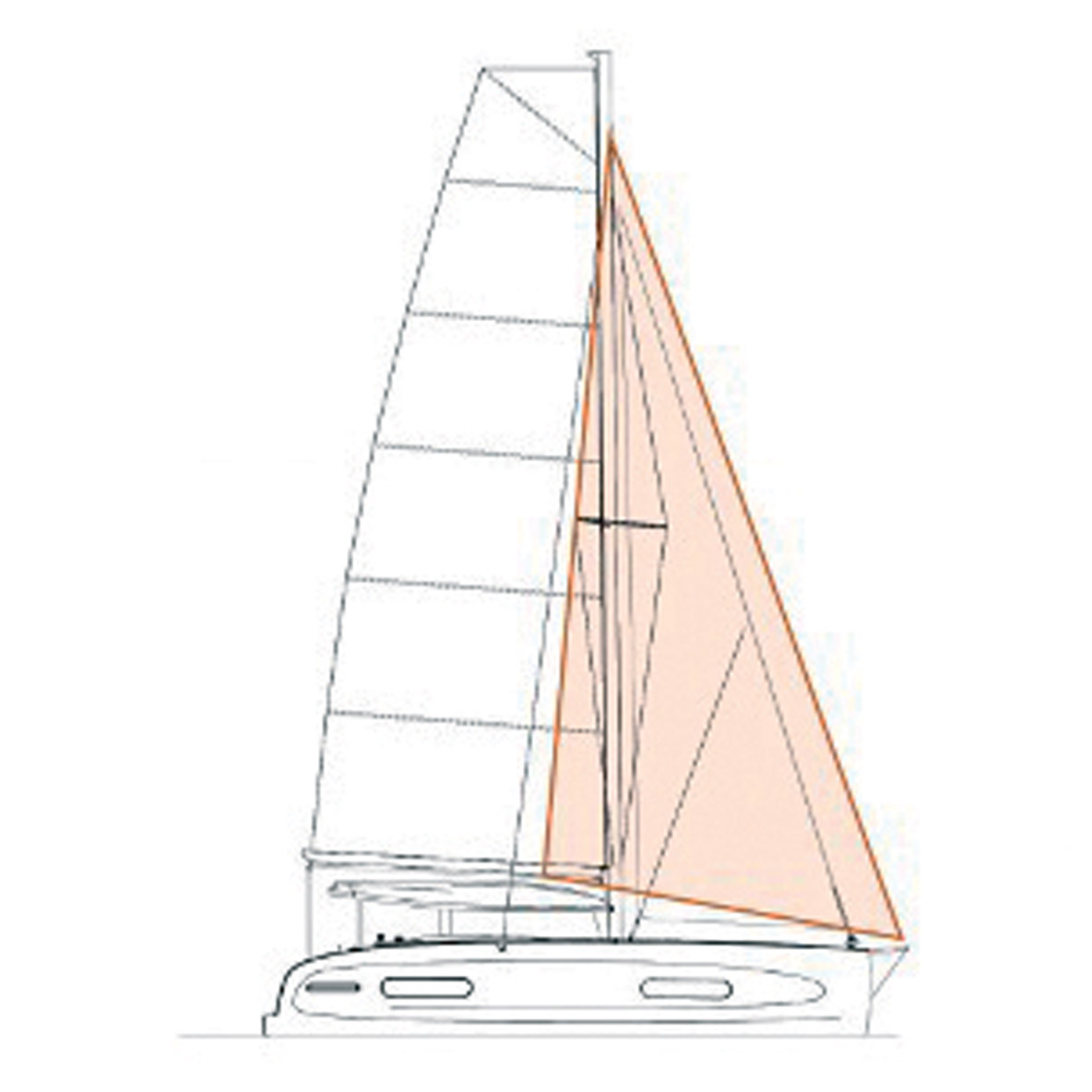 Le nouveau génois à recouvrement porte la surface à 40,50 m2 en version Pulse Line. Le document représenté ici, d’abord partagé sur l’Excess Lab, montre un reacher puisque l’amure est frappée sur le bout-dehors.