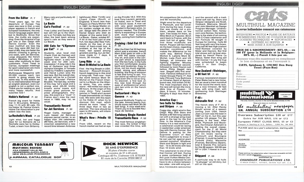 The first English Digest – in Multicoques Mag n°18, 1988