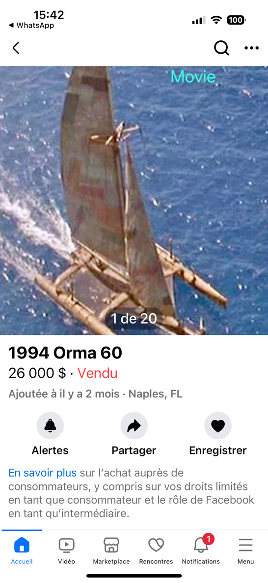 Un ancien ORMA 60 à 26 000 $... mais surtout le multicoque légendaire de Waterworld !