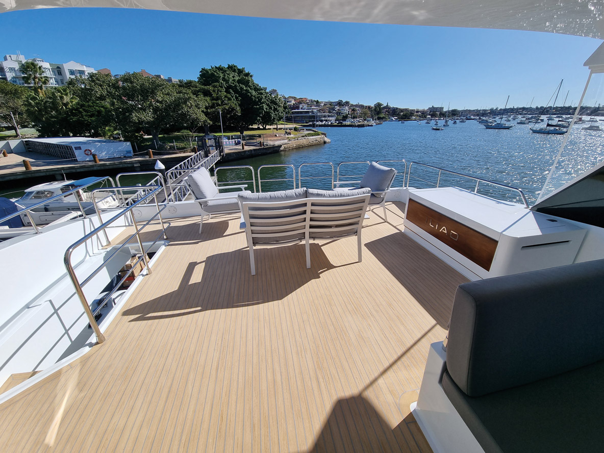 The flybridge aft deck has internal structure to support a davit to hoist a dinghy, so safely away from the water for those longer voyages.