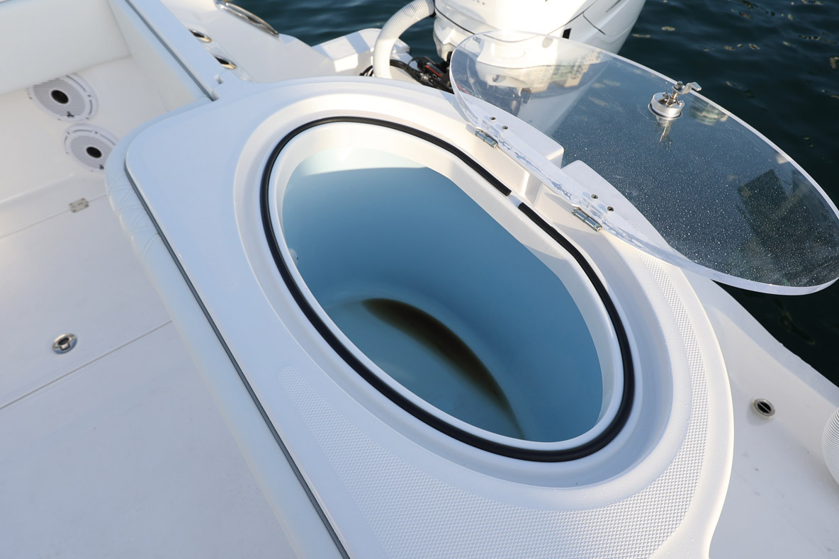 Le vivier principal contient 286&nbsp;litres et il est idéalement intégré dans le tableau arrière.