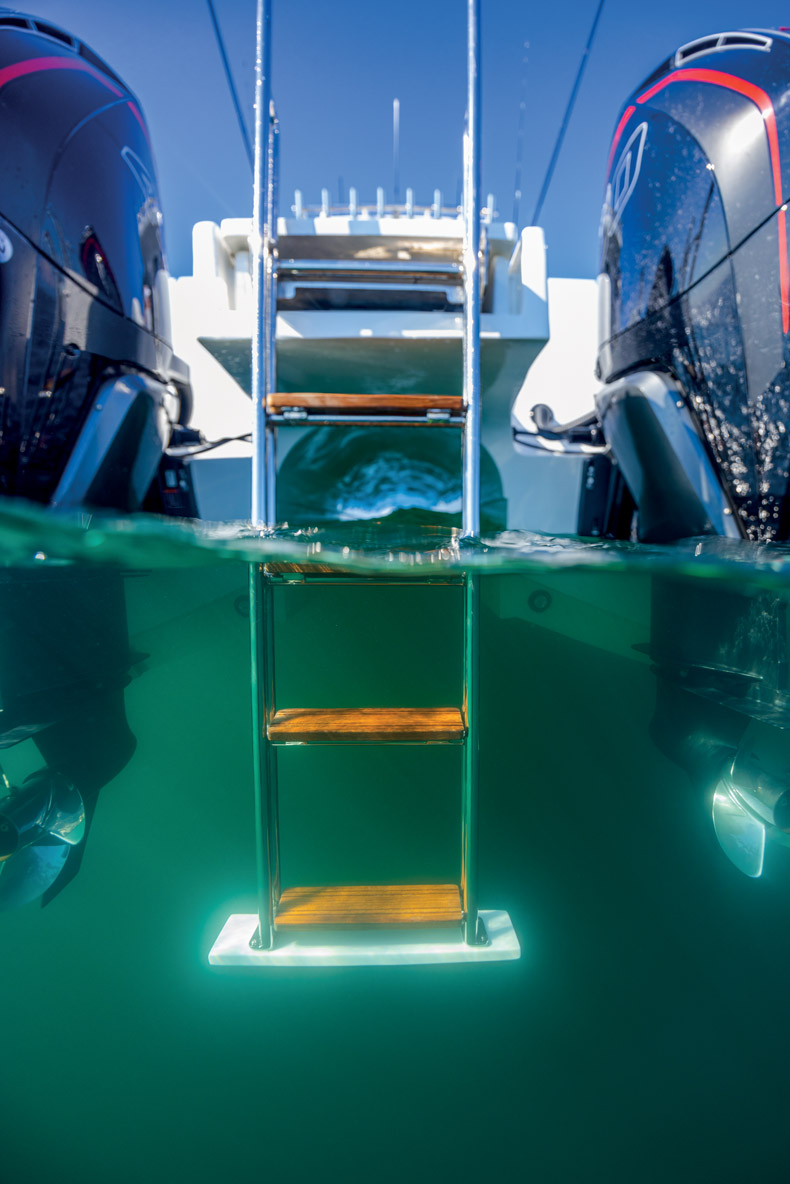 Un passage central dans le tableau arrière s’ouvre sur une longue plateforme de bain avec une grande échelle.