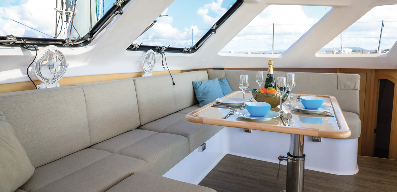 The Seawind 1260 now offers a galley in one hull, or in the nacelle.