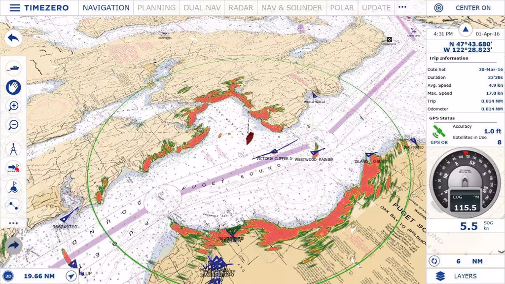 La superposition de la cartographie avec le signal radar est un élément de sécurité supplémentaire. 