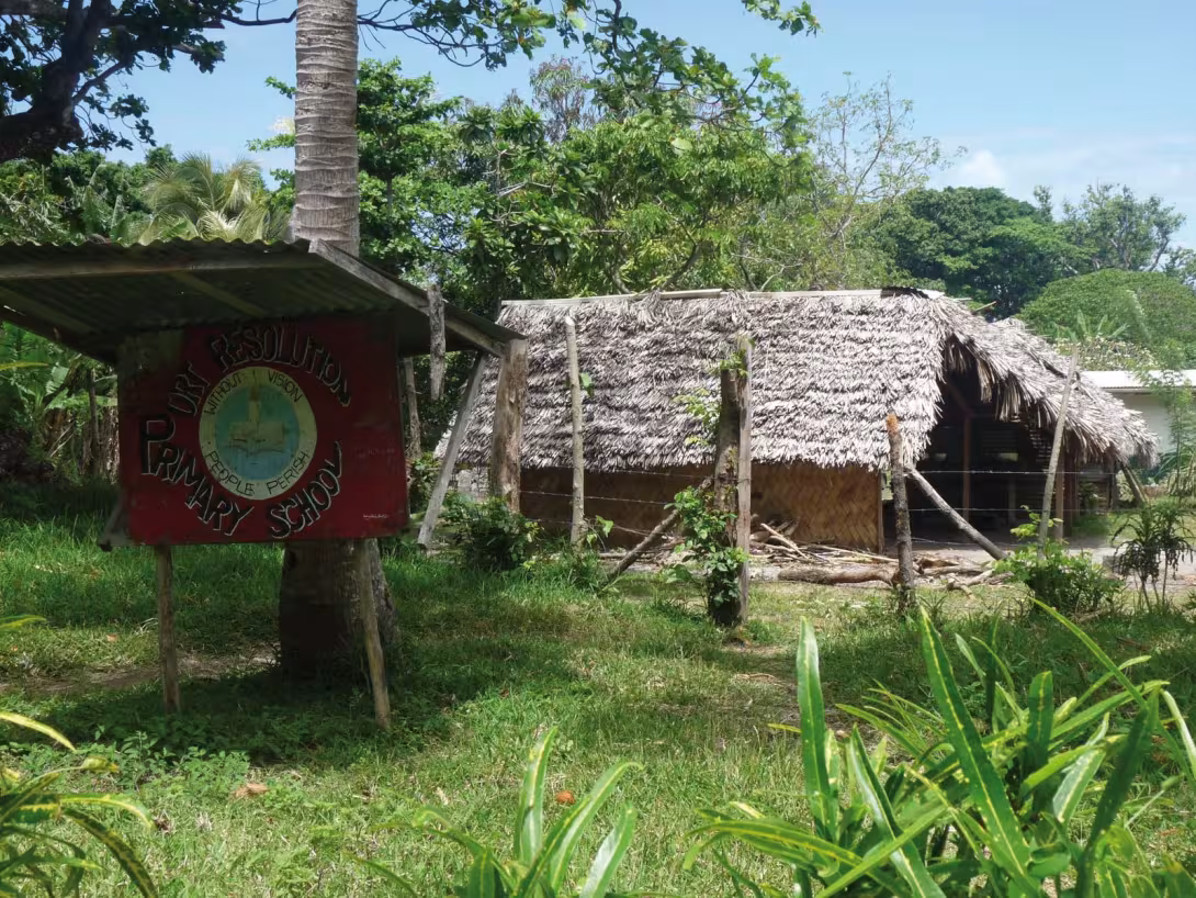 An English-speaking school in Vanuatu. Just a few kilometres (or miles) away you’ll find a similar sign, but in French!